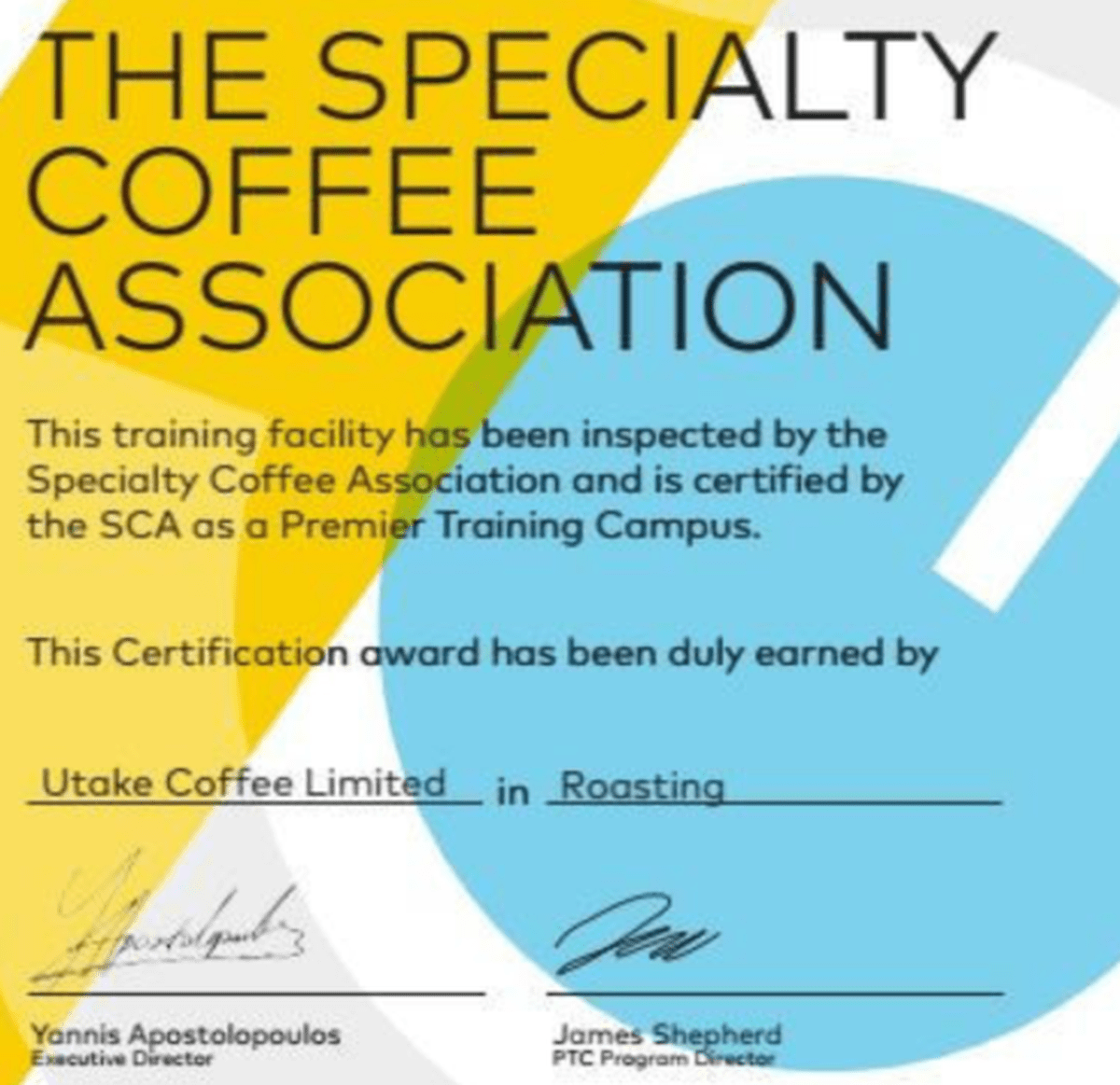 SCA certificate for Roasting